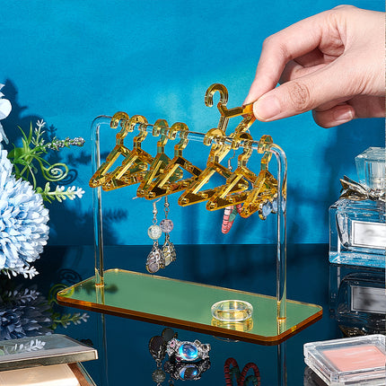 Acrylic Earring Display Stands, Coat Hanger Shape, Gold Finish
