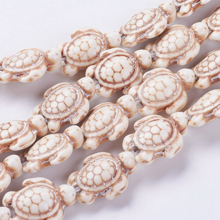 Synthetic Turquoise Turtle Bead Strand – Dyed &amp; Heated, Antique White