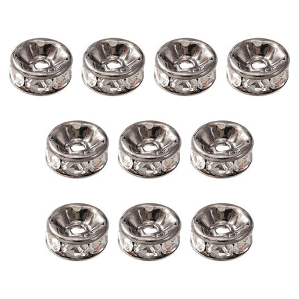 Brass Rhinestone Spacer Beads – Grade A Rondelle with Straight Flange, Crystal Gunmetal Finish