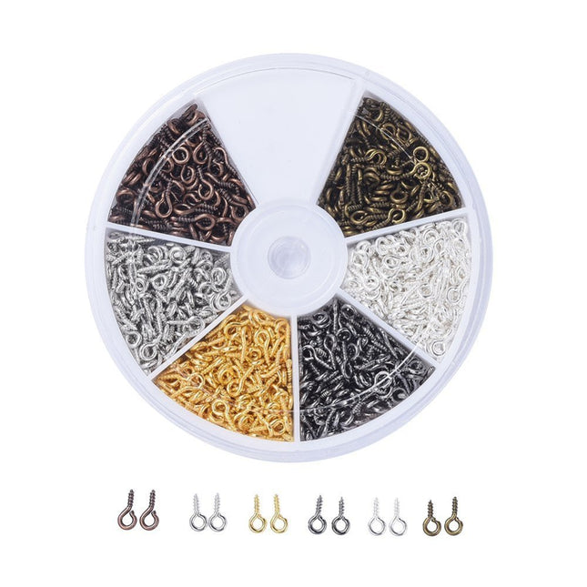 Iron Screw Eye Pin Peg Bails – For Half‑Drilled Beads, Mixed Colours, 720pcs Box