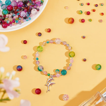 Transparent Crackle Glass Beads – Mixed Colour Round 10mm, 100–105pcs Box