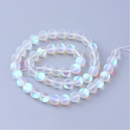 Synthetic Moonstone Beads Strand 8mm Holographic Frosted 45–47pcs