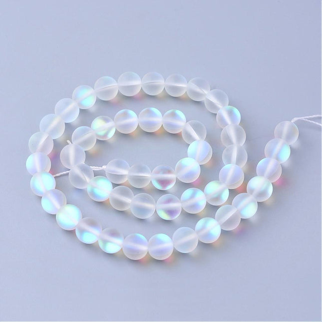 Synthetic Moonstone Beads Strand 8mm Holographic Frosted 45–47pcs
