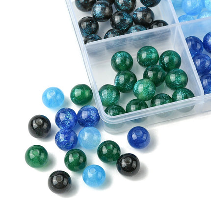 Imitation Cat Eye Resin Beads – 8mm Round, Glitter Mix, 4 Colors, 64pcs Box
