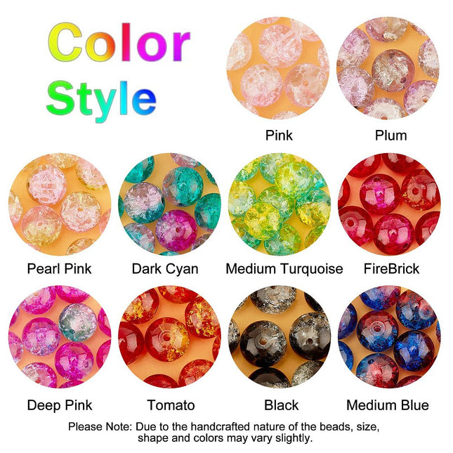Transparent Crackle Glass Beads – Mixed Colour Round 10mm, 100–105pcs Box