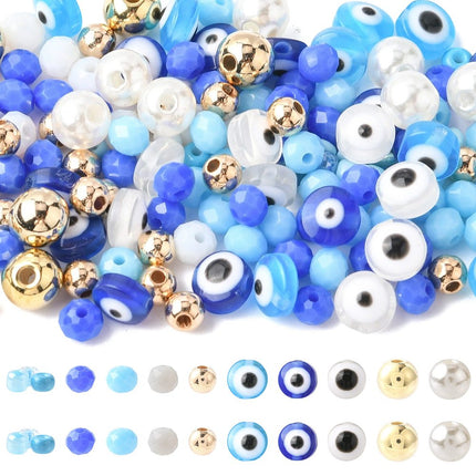 Mixed Bead Set – 150 Resin Evil Eye Beads, 600 Glass Beads, Seed Beads, CCB Beads & Imitation Pearls, Multi‑Colour Jewelry Making Kit