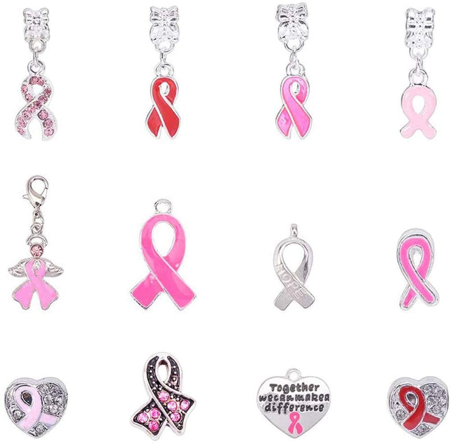 Awareness Ribbon Alloy Pendants – 11 Mixed‑Style Charms, Multi‑Color, 11pcs Set