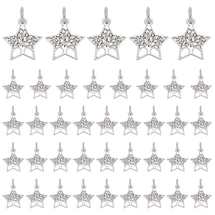 Tibetan Style Alloy Pendants, Star Charms with Tree of Life, Antique Silver