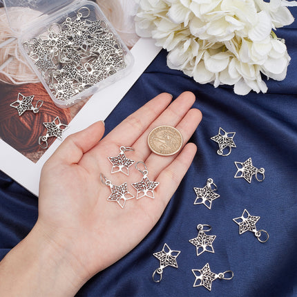 Tibetan Style Alloy Pendants, Star Charms with Tree of Life, Antique Silver