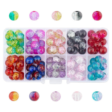 Transparent Crackle Glass Beads – Mixed Colour Round 10mm, 100–105pcs Box