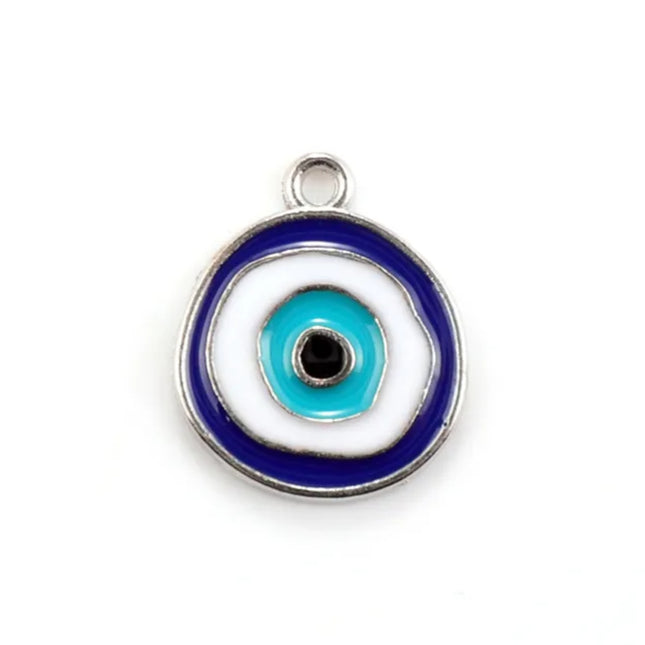 Evil Eye Charms – Silver Zinc Alloy Coins (23×20mm) | Blue & Pink Rings for DIY Jewelry