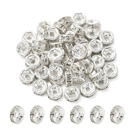 Grade A Silver Brass Rhinestone Spacer Beads – 6x3mm Rondelle with Crystal Shine