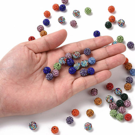Pave Disco Ball Beads – Grade A Polymer Clay Rhinestone Beads, Mixed Colours, 10mm Round