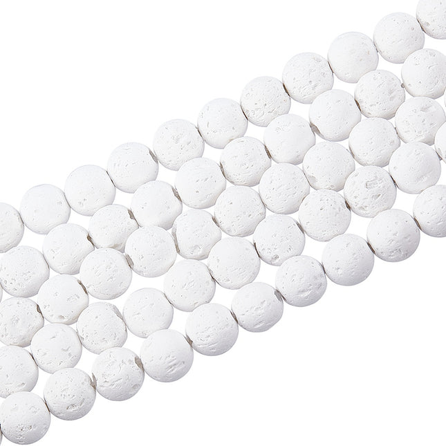 Synthetic Lava Rock Beads Strand – Dyed White, 8–8.5mm Round
