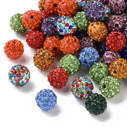 Pave Disco Ball Beads – Grade A Polymer Clay Rhinestone Beads, Mixed Colours, 10mm Round