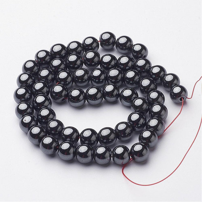 AAA Non‑Magnetic Synthetic Hematite Beads Strand – 8mm Round, Black