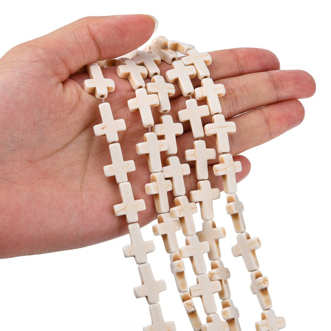 Synthetic Turquoise Cross Beads Strand – Dyed Beige
