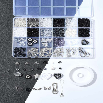 DIY Mobile Phone Strap Making Kit – Alloy, Glass & Acrylic Beads, Black Set