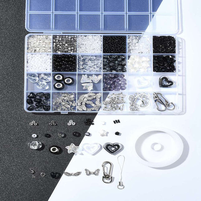 DIY Mobile Phone Strap Making Kit – Alloy, Glass & Acrylic Beads, Black Set