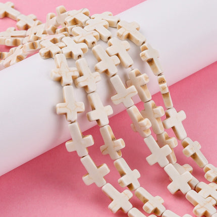 Synthetic Turquoise Cross Beads Strand – Dyed Beige