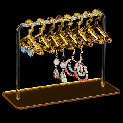 Acrylic Earring Display Stands, Coat Hanger Shape, Gold Finish