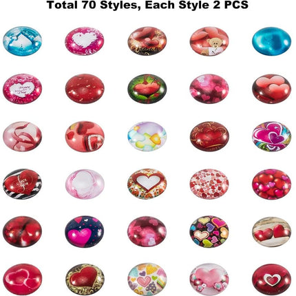 Flatback Glass Cabochons – 12mm Dome, Heart Pattern, Mixed Colours, DIY Craft Embellishments (20pcs)