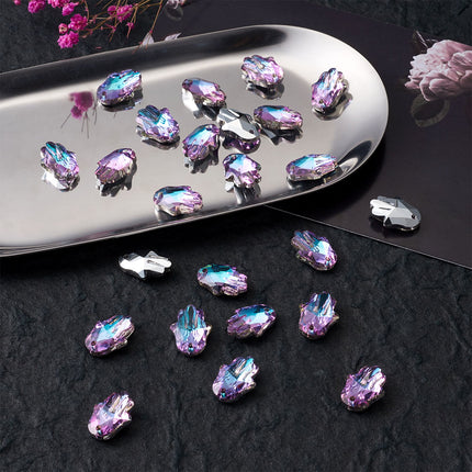 Glass Rhinestone Pendants – Faceted Hamsa Hand, Light Amethyst Imitation Austrian Crystal