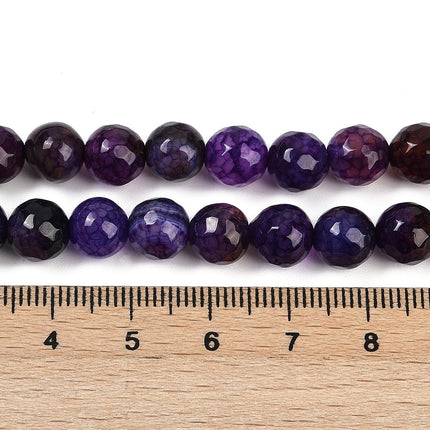 Faceted Natural Crackle Agate Bead Strands – Round 8mm, Dyed & Heated Purple