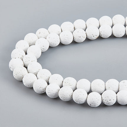 Synthetic Lava Rock Beads Strand – Dyed White, 8–8.5mm Round