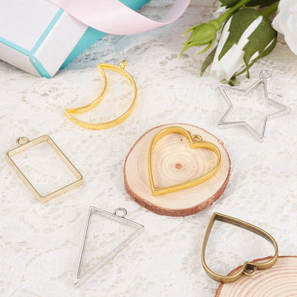 Rack Plating Alloy Open Back Bezel Pendants, For DIY UV Resin, Epoxy Resin, Pressed Flower Jewelry, Mixed Shape, Mixed Color, 30pcs/set