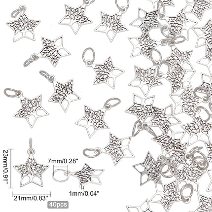 Tibetan Style Alloy Pendants, Star Charms with Tree of Life, Antique Silver