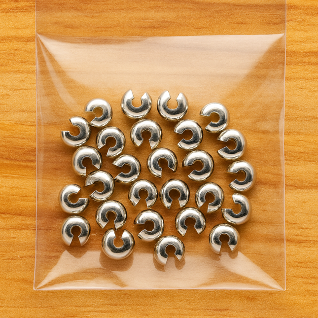 Silver Crimp Covers 5mm – Pack of 50 for Jewelry Finishing