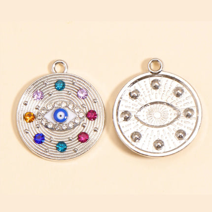Boho Evil Eye Pendant – 20.5mm Zinc Alloy Charm with Colorful Gems for DIY Jewelry & Keychains