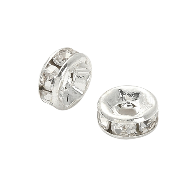 Grade A Silver Brass Rhinestone Spacer Beads – 6x3mm Rondelle with Crystal Shine