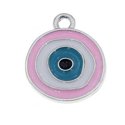 Evil Eye Charms – Silver Zinc Alloy Coins (23×20mm) | Blue & Pink Rings for DIY Jewelry