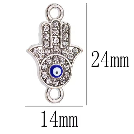Hamsa Evil Eye Connector Charms – Silver Enamel Hand Pendants with Diamante (Pack of 5)