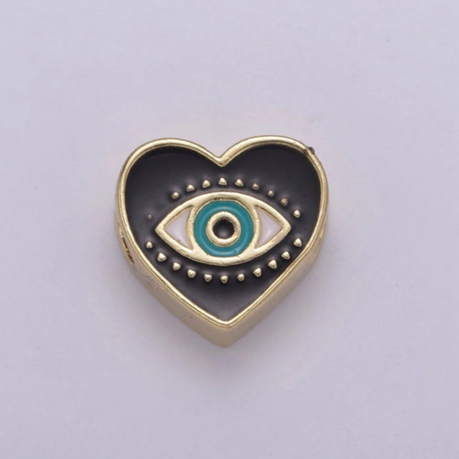 Boho Evil Eye Heart Shaped Spacer Beads – 12mm Zinc Alloy Enamel Charms (Pack of 10)