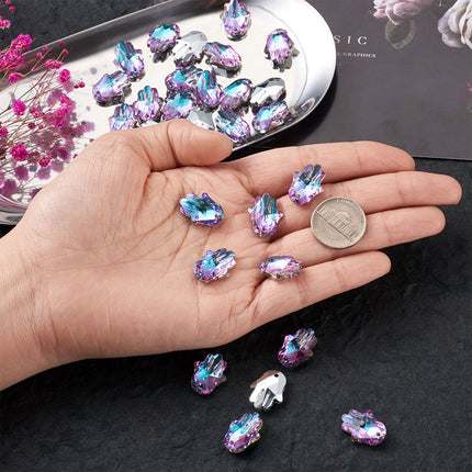 Glass Rhinestone Pendants – Faceted Hamsa Hand, Light Amethyst Imitation Austrian Crystal