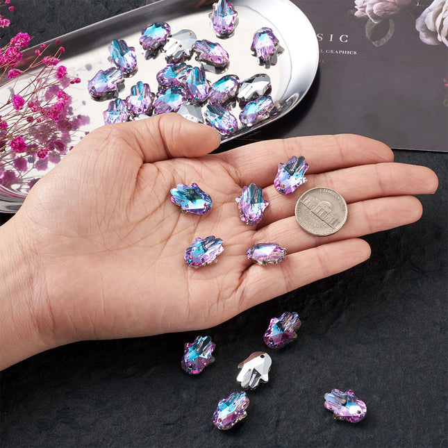 Glass Rhinestone Pendants – Faceted Hamsa Hand, Light Amethyst Imitation Austrian Crystal