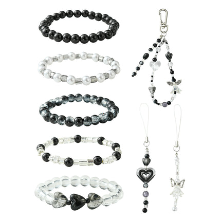 DIY Mobile Phone Strap Making Kit – Alloy, Glass & Acrylic Beads, Black Set