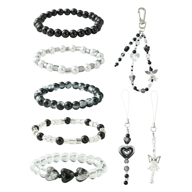 DIY Mobile Phone Strap Making Kit – Alloy, Glass & Acrylic Beads, Black Set