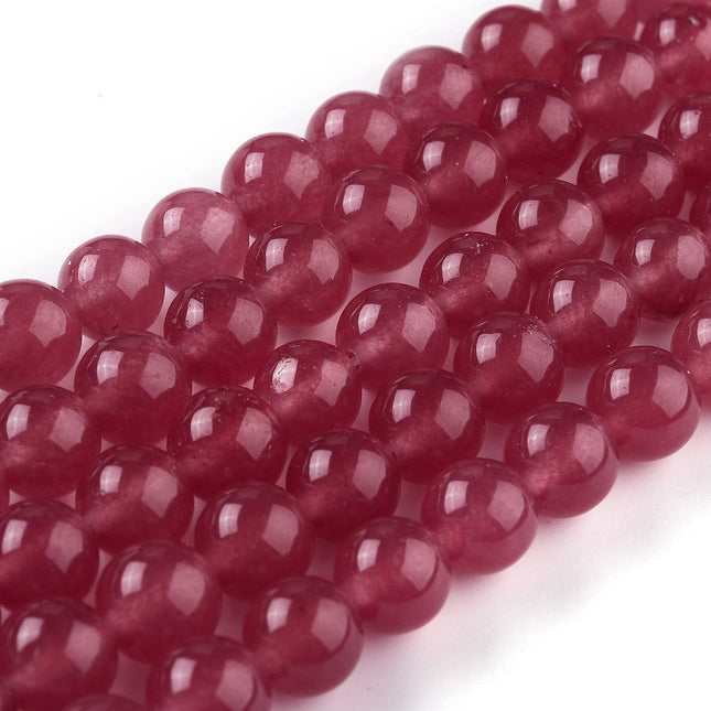 Round Dyed Cerise Pink Gemstone (Natural White Jade Bead Base) for Jewelry Making