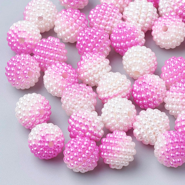 Rainbow Gradient Mermaid Pearl Beads – Round Magenta Berry Style Acrylic Strand