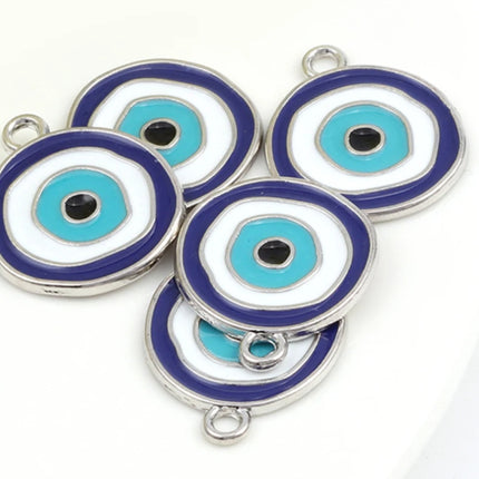 Evil Eye Charms – Silver Zinc Alloy Coins (23×20mm) | Blue & Pink Rings for DIY Jewelry