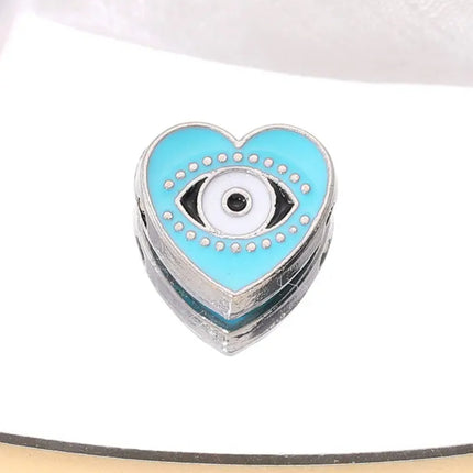 Boho Evil Eye Heart Shaped Spacer Beads – 12mm Zinc Alloy Enamel Charms (Pack of 10)