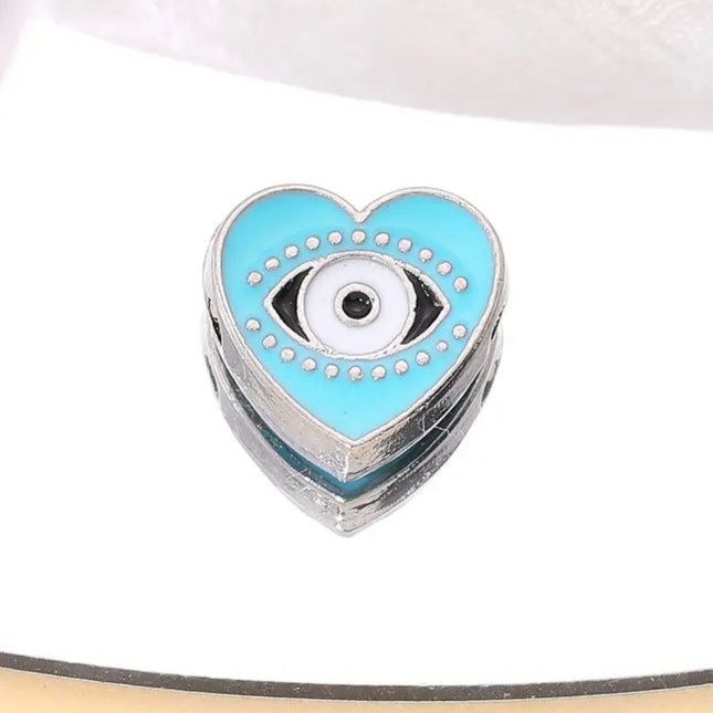 Boho Evil Eye Heart Shaped Spacer Beads – 12mm Zinc Alloy Enamel Charms (Pack of 10)