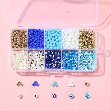 Mixed Bead Set – 150 Resin Evil Eye Beads, 600 Glass Beads, Seed Beads, CCB Beads & Imitation Pearls, Multi‑Colour Jewelry Making Kit