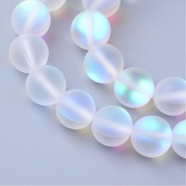 Synthetic Moonstone Beads Strand 8mm Holographic Frosted 45–47pcs