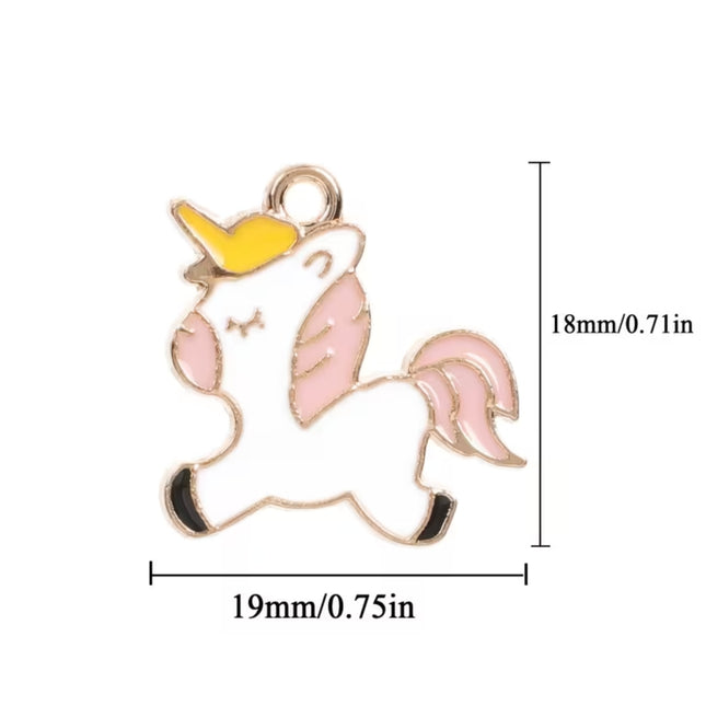 Unicorn Enamel Charms – Pack of 5 Mixed Colors | Cute Golden Alloy Pendants for DIY Jewelry & Keychains