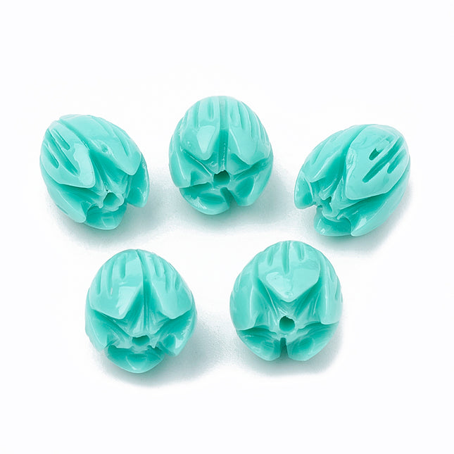 Dyed Synthetic Coral Beads, Jasmine Flower, Turquoise